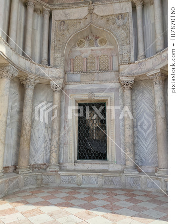Facade of St Mark's Basilica, cathedral church of Venice, Italy. 107870160