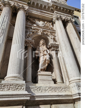 The Church of Santa Maria Zobenigo or Chiesa di Santa Maria del Giglio in Venice, Italy. The edifice is situated on the Campo Santa Maria Zobenigo, west of the Piazza San Marco. 107870182