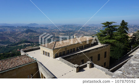 San Marino city view. Stone street and old walls in San-Marino, Italy. 107870592