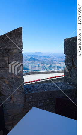 San Marino city view. Stone street and old walls in San-Marino, Italy. 107870597