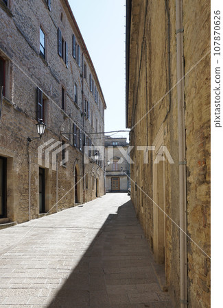 San Marino city view. Stone street and old walls in San-Marino, Italy. 107870626