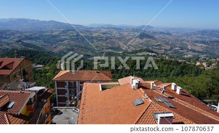 San Marino city view. Stone street and old walls in San-Marino, Italy. 107870637