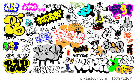 rap graffiti lettering doodles vector background ,isolated design element 107871267