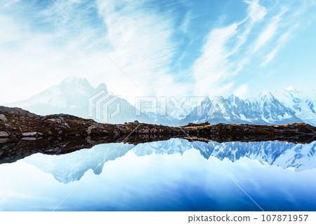 Sunny day on Lac Blanc lake in France Alps 107871957