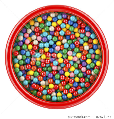 Inflatable Ball Pool with Colors Balls, top view. 3D rendering isolated on white background 107871967