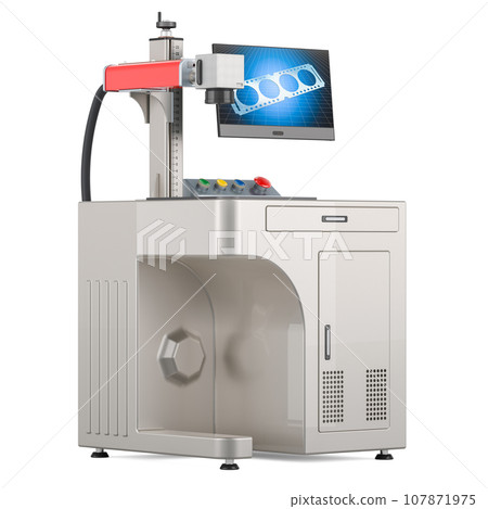 Desktop Fiber Laser Marking Machine, 3D rendering Desktop Fiber Laser Marking Machine, 3D rendering 107871975