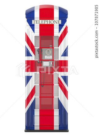 Telephone box with British flag, 3D rendering 107871985