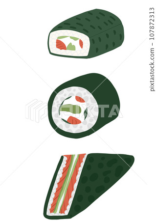 Asian sushi set roll sandwich hand drawn 107872313
