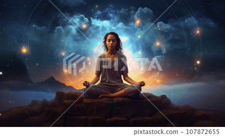 Woman Doing Yoga in Mountains 107872655