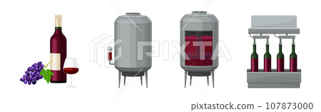 Grape Wine Production with Alcoholic Fermentation Process Vector Set 107873000