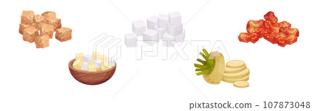 Sugar and Natural Sweet Product Production Vector Set 107873048
