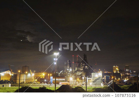 steel mill in the Netherlands at night steel mill in the Netherlands at night 107873116