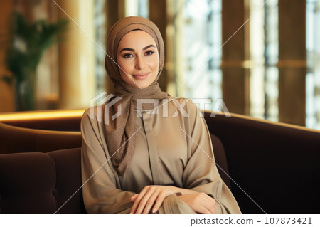 Woman in Hijab at Dubai Hotel Woman in Hijab at Dubai Hotel 107873421