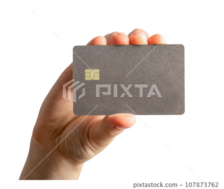 Credit bank card mockup in hand isolated on white 107873762