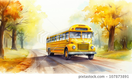 School Bus in Watercolor 107873891