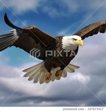 An American bald eagle flies head down An American bald eagle flies head down 107873917