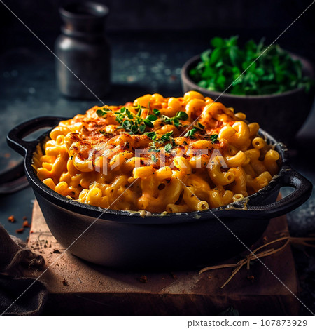 a plate of American macaroni and cheese a plate of American macaroni and cheese 107873929