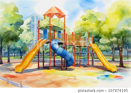 Whimsical Kids' Playground in Watercolor 107874195