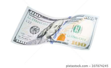 One Hundred Dollar Bill Falling or Floating on Empty Background. One Hundred Dollar Bill Falling or Floating on Empty Background. 107874245