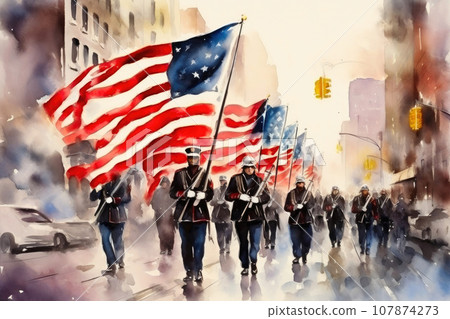 Emotional Watercolor Tribute to Veterans March 107874273