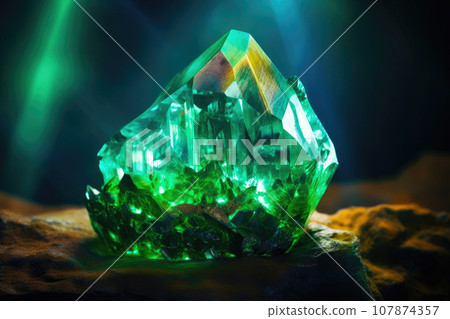 Vibrant Green Crystal on a Mesmerizing Holograph Vibrant Green Crystal on a Mesmerizing Holograph 107874357