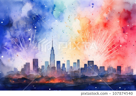 Urban Euphoria: Colorful Skyline Fireworks Urban Euphoria: Colorful Skyline Fireworks 107874540