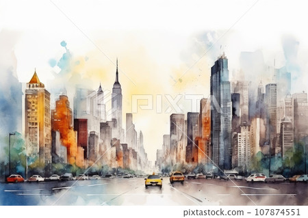 Manhattan Magic: Watercolor Delight 107874551