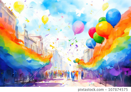 Colorful Floats at the Pride Celebration 107874575