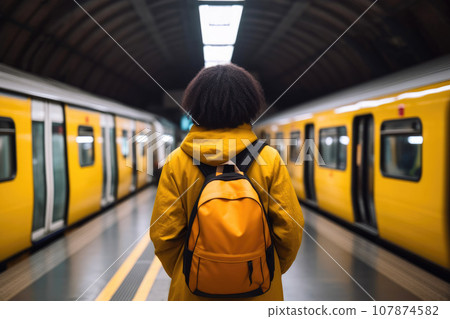 Urban Adventure: African American Backpacker Awaits Subway 107874582