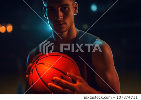 Determined Hoops Enthusiast with Basketball 107874711