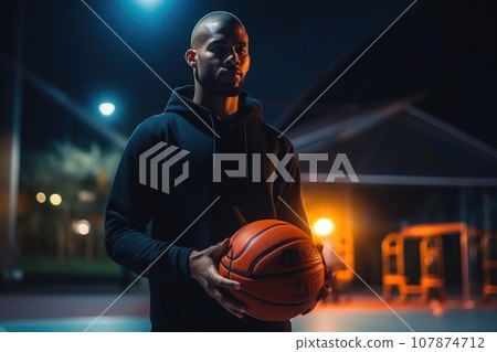 Basketball Court Close-Up: Player and Ball 107874712