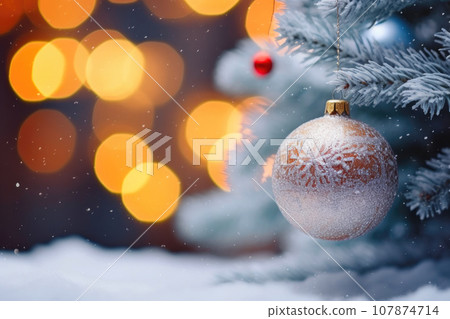 Festive Christmas Tree Decorations in Snow 107874714