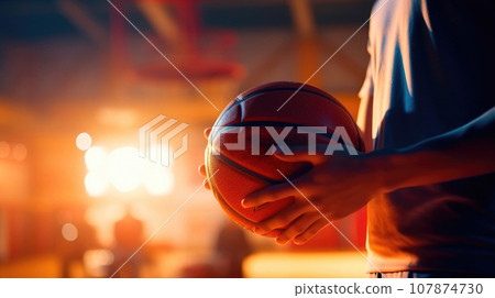 Spotlighted Basketball Player's Close-Up 107874730