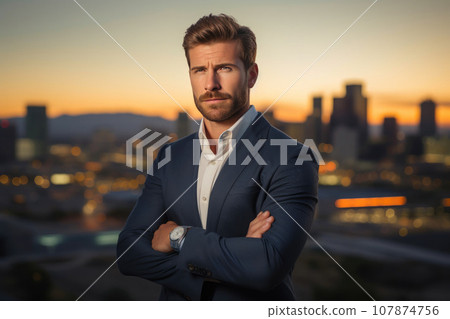 Leadership Illuminated: Businessman at Sunset Leadership Illuminated: Businessman at Sunset 107874756