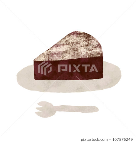 手繪蛋糕巧克力插圖，盤子和叉子套裝，紋理 107876249