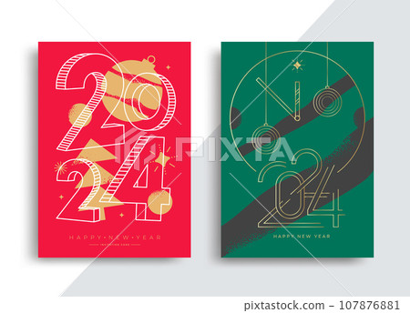 2024 Happy New Year posters set. Christmas card 2024 Happy New Year posters set. Christmas card 107876881