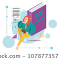 Girl sitting near a big book thinking 107877357