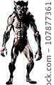 Actor in Werewolf costume for retro analog horror movie scene, created with generative AI. 107877361