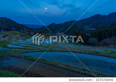 [Chiba Prefecture] Oyama Senmaida, moonlit night with water in the rice fields 107878040