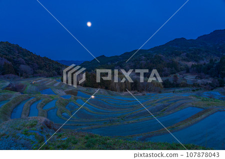 [Chiba Prefecture] Oyama Senmaida, moonlit night with water in the rice fields 107878043