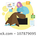 Girl sitting with a pen and notebook, brainstorm, design for business, 107879095