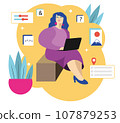 Girl sitting with a laptop, brainstorm, design for business 107879253