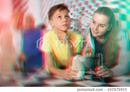 Exciting adventure for positive teenagers in chess room 107879955