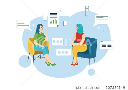 Two young women discussion something, business vector illustration 107880149
