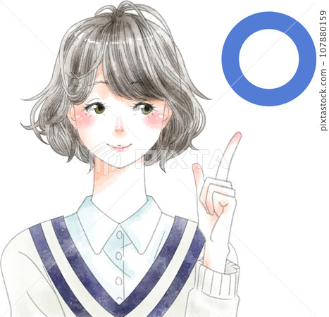 Smiling woman bob hair gesture 107880159