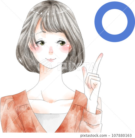微笑的女人鮑伯頭髮手勢 微笑的女人鮑伯頭髮手勢 107880163