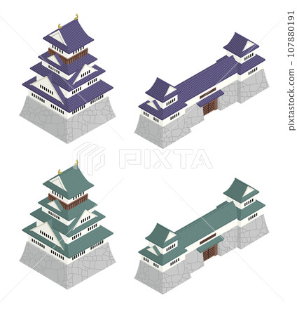 日本城堡等距向量圖 107880191