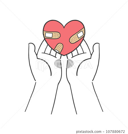 Illustration material that gently wraps a heart full of bandages Illustration material that gently wraps a heart full of bandages 107880672