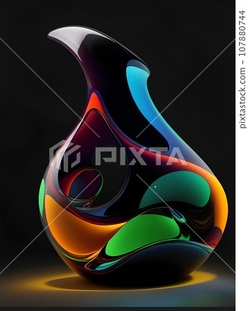 具有幾何和抽象形狀的彩色花瓶的插圖 107880744
