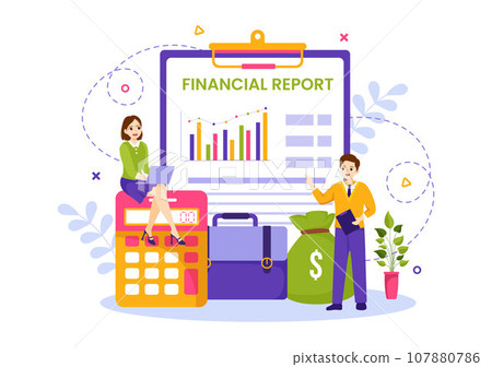 Financial Report Vector Illustration with Data Charts, Graphs and Diagrams on Finance Transaction, Analysis and Statistic Online in Flat Background Financial Report Vector Illustration with Data Charts, Graphs and Diagrams on Finance Transaction, Analysis and Statistic Online in Flat Background 107880786